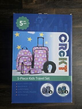 Crckt Kids 5 Piece Set 18" Softside Carry-On Luggage + Backpack + More Rainbows